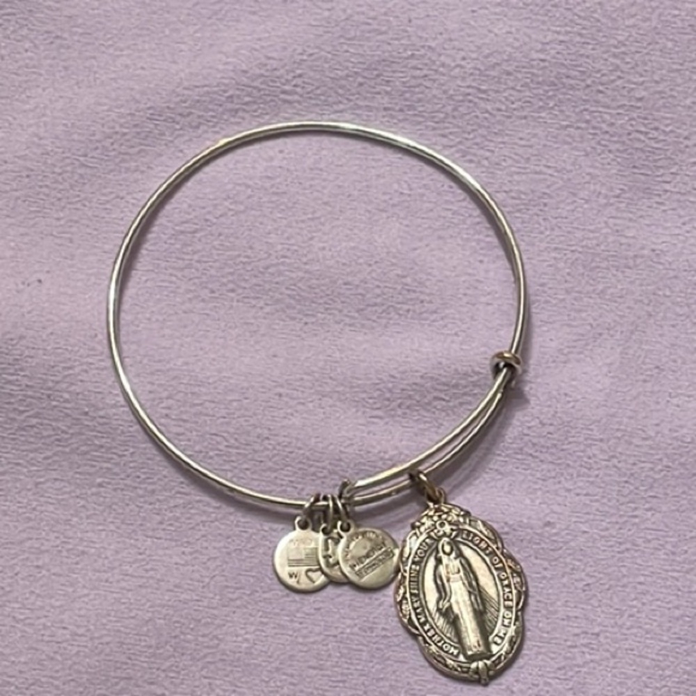 Silver Alex and Ani Holy Mary Miracle Charm Bangle Bracelet